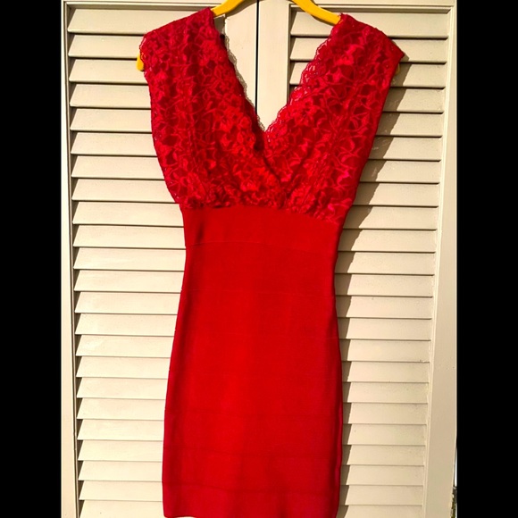 Bebe Bodycon with Lace top Dress - Picture 5 of 11